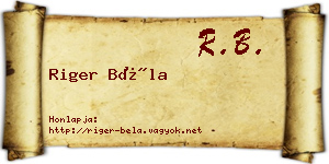 Riger Béla névjegykártya